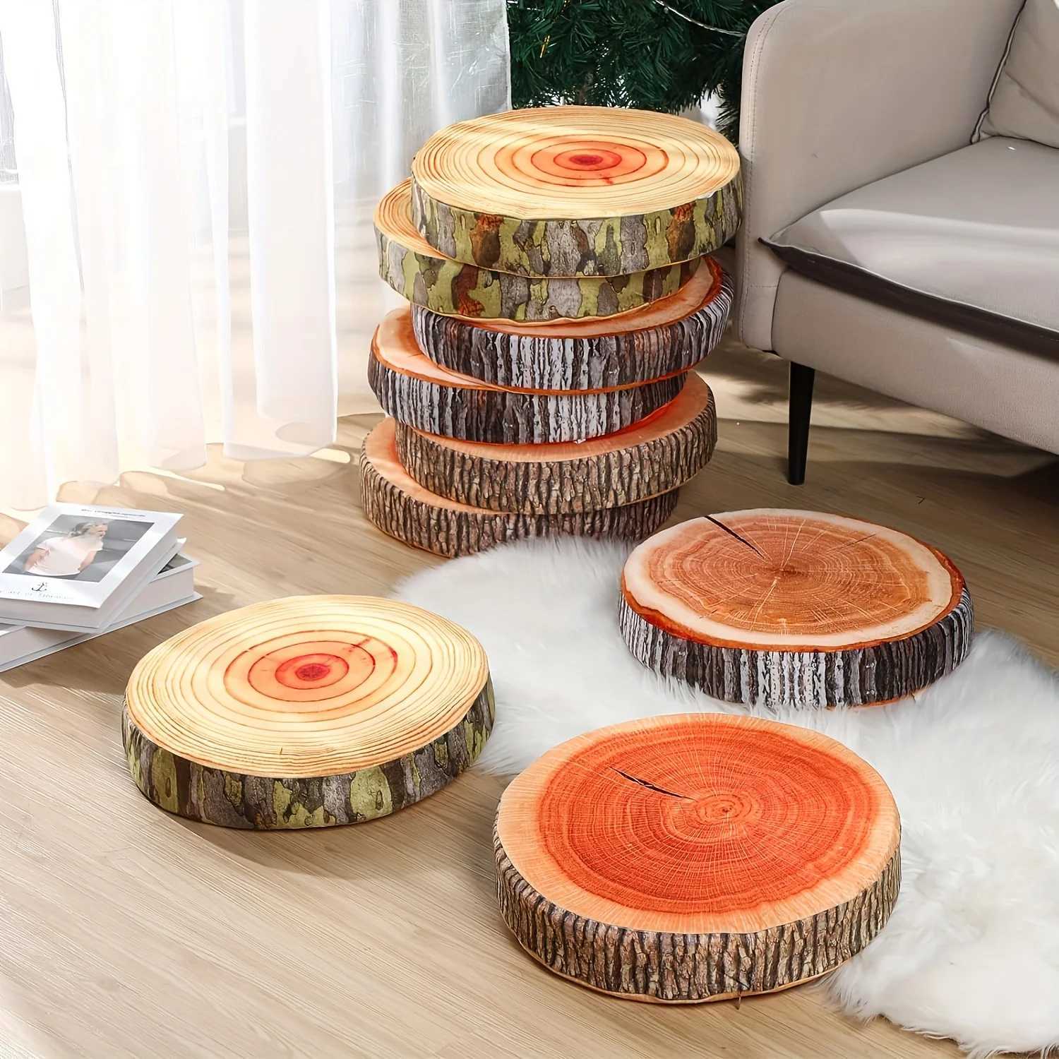 3D Printed Round Tree Stump Throw Cushion Home Decorative Log-Shaped Support for Bedroom Living RoomM251119