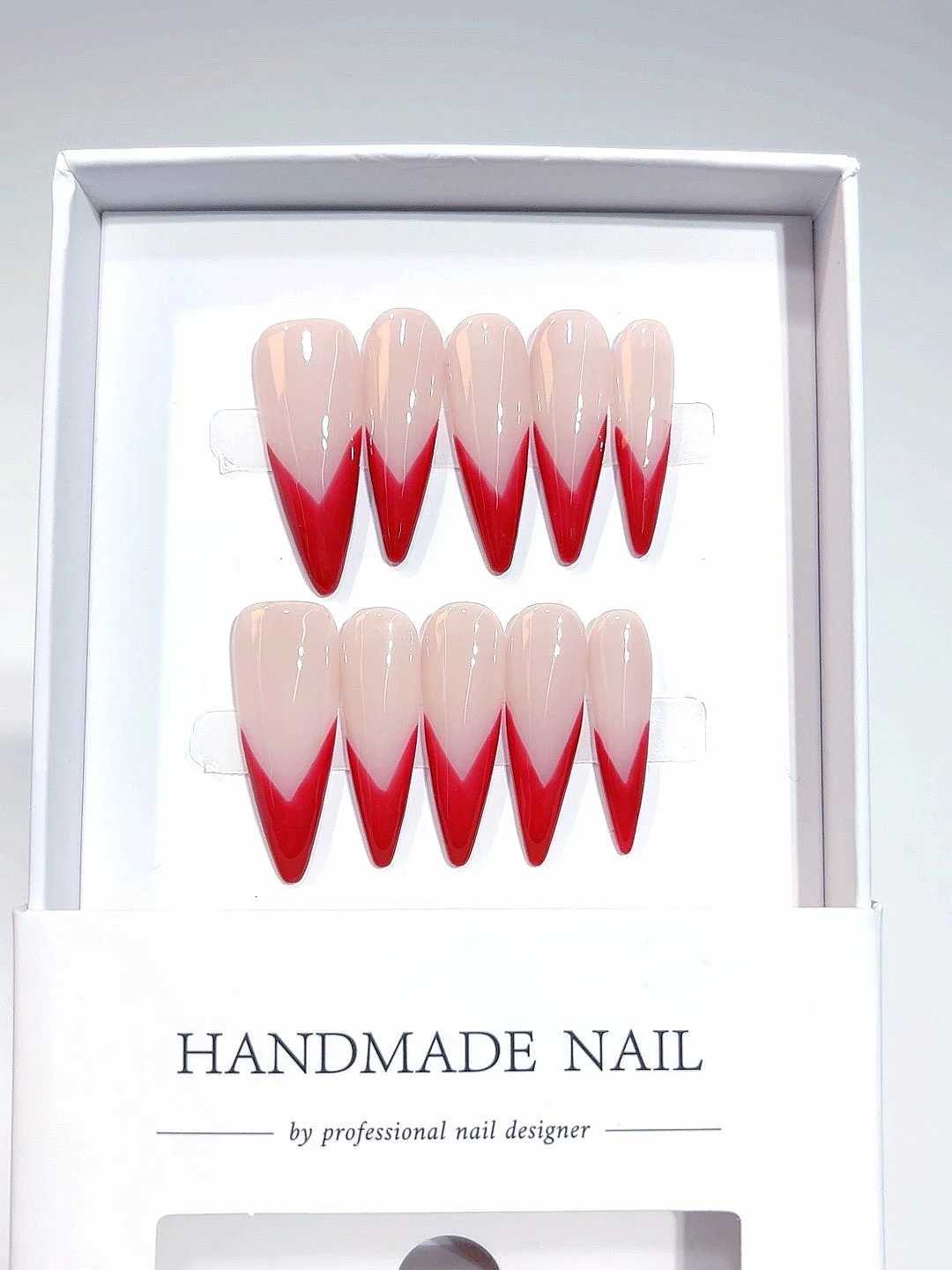 Red V French Mid-Length Pointed Fashion Nail Art A035T251118T251119