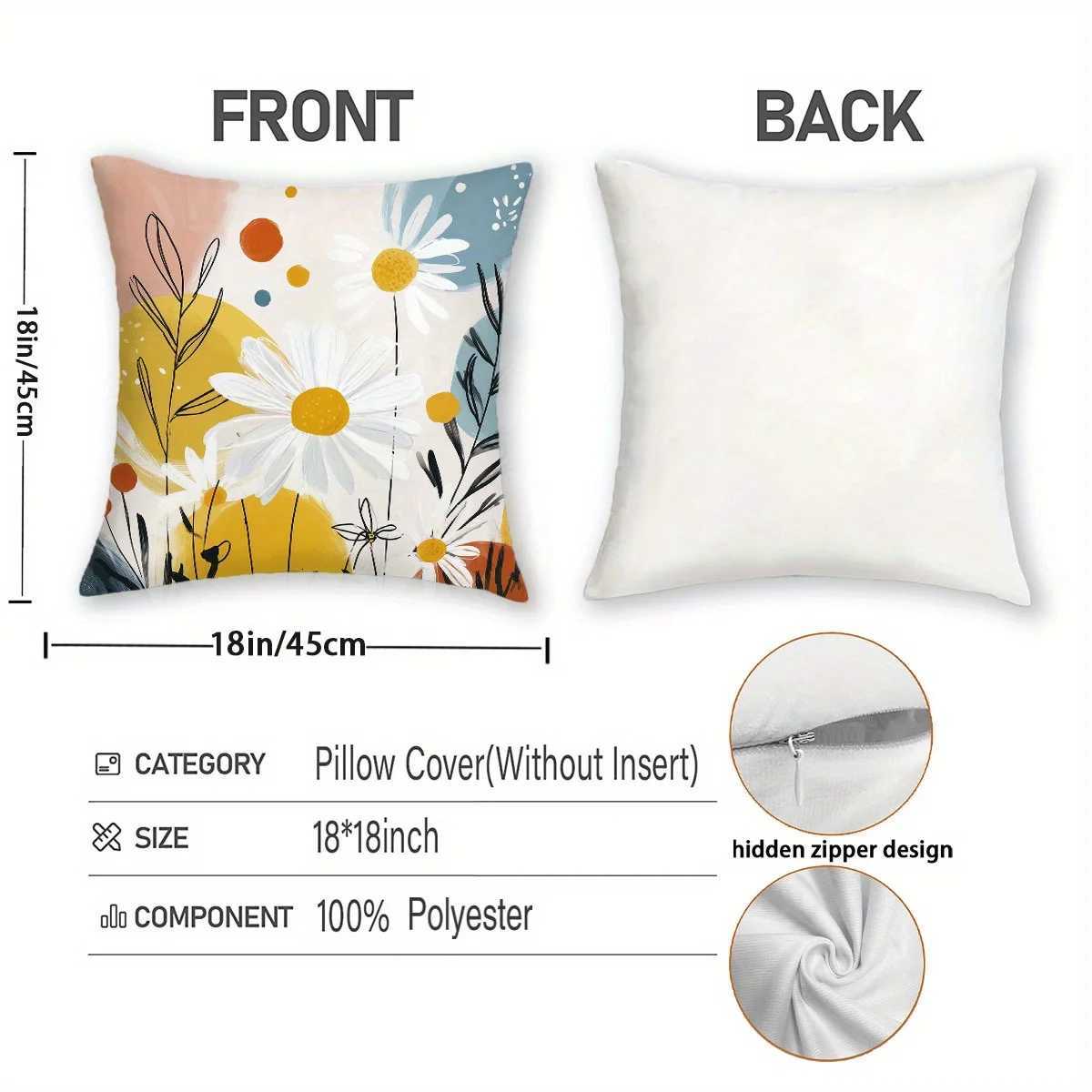 4pcs Boho Floral Throw Covers 18x18in - Vibrant Abstract Botanical Art in Warm Earth Tones Soft Short Plush PolyesterM251119