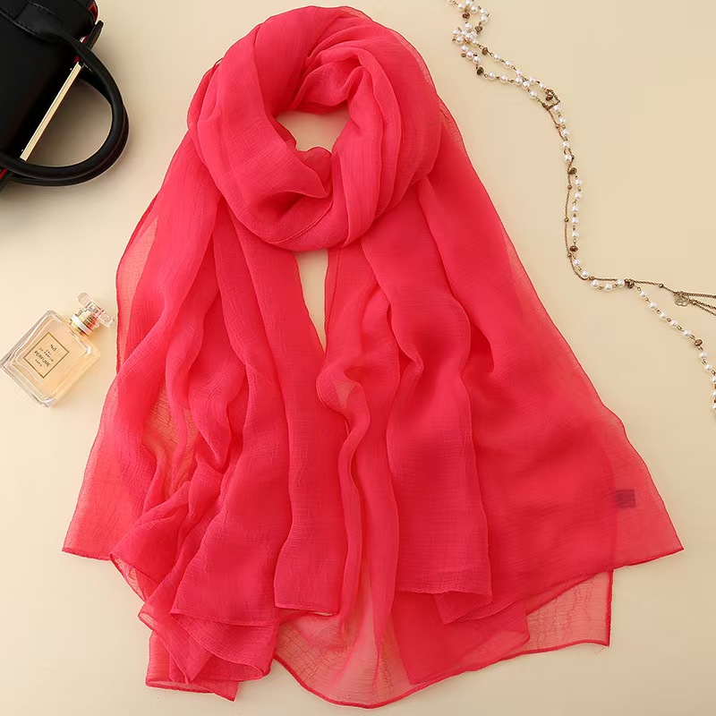 K440 New chiffon solid color silk scarf crocodile wrinkled scarf scarf female beach towel summer long shawl autumn and winter all-match wholesale