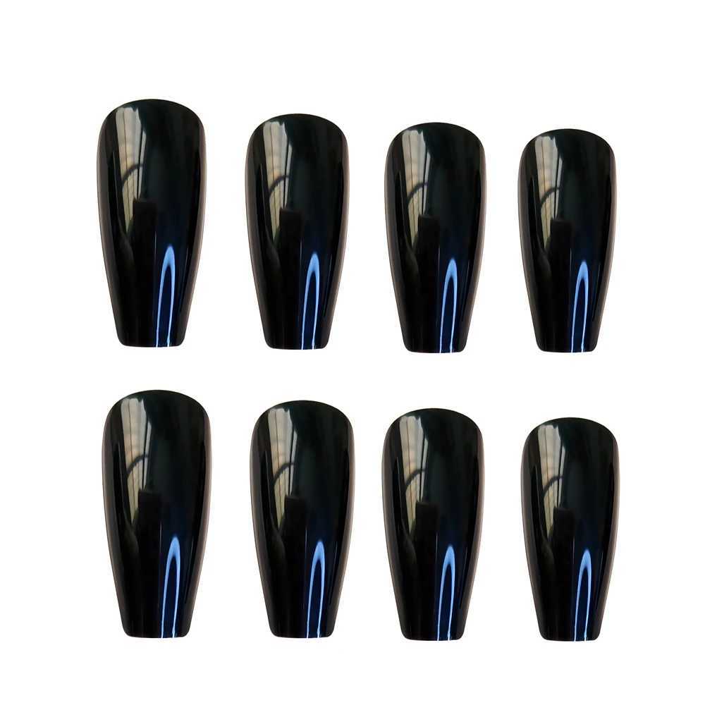 48Pcs Shiny Black Press On Fake Nails With Jelly Glue Short Ballerina Coffin False Nails Artificial Finger Manicure ToolT251118T251119