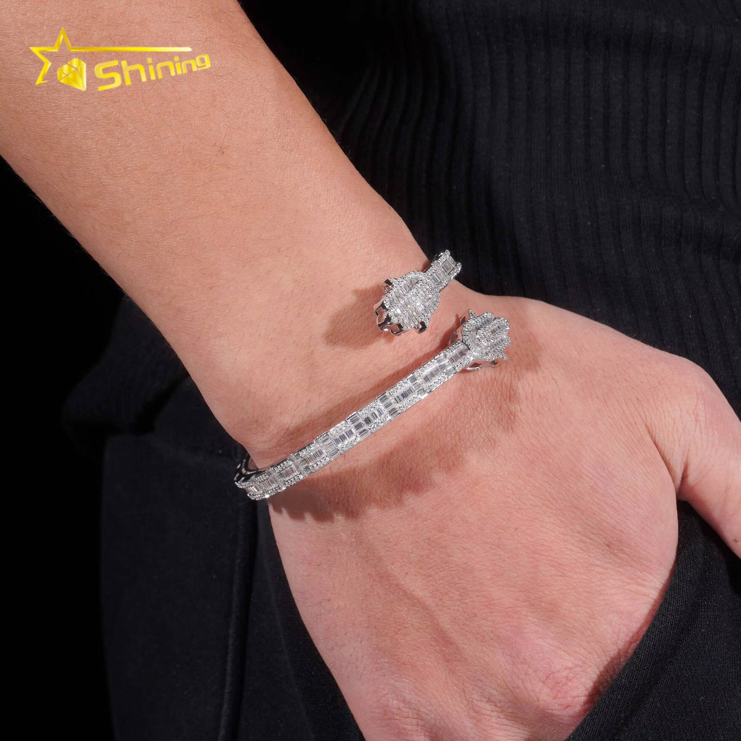 Pass Diamond Tester New Hamsa Design Fine Jewelry White Gold Plated Moissanite Diamond Cuban Link Bracelet