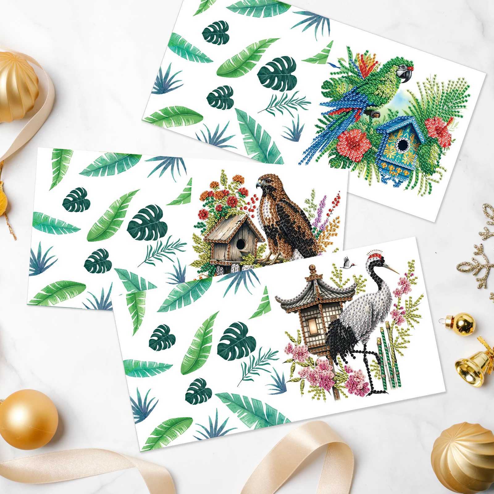 6Pcs Diamond Art Painting Greeting Cards KitsDIY Colorful bird Handmade Festival Greeting Diamond Birthday Creative Cards Gifts G251119