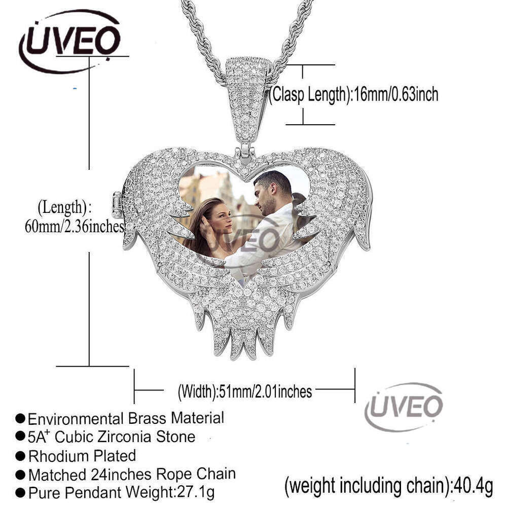 Luxury designer Flip Heart Photo Pendant Gold silvered Ice out VVS Moissanstone Hip Hop Men Women's Frame Necklace with FREE shipping