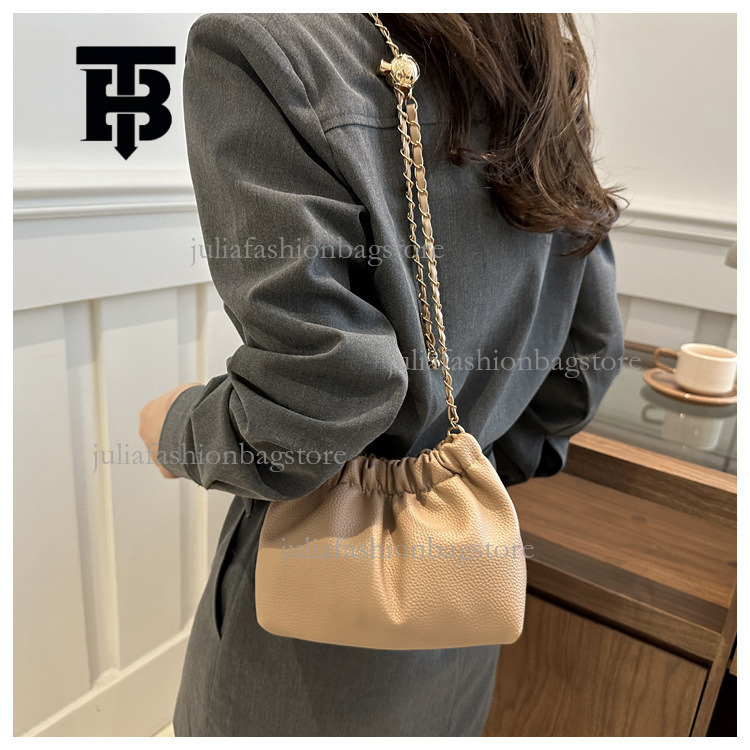 TB BHULAMTE Designer Texture Chain Wrinkle Women's Cloud Bag Luxury Handbag Summer New Lychee Pattern Single Shoulder Bucket Bag