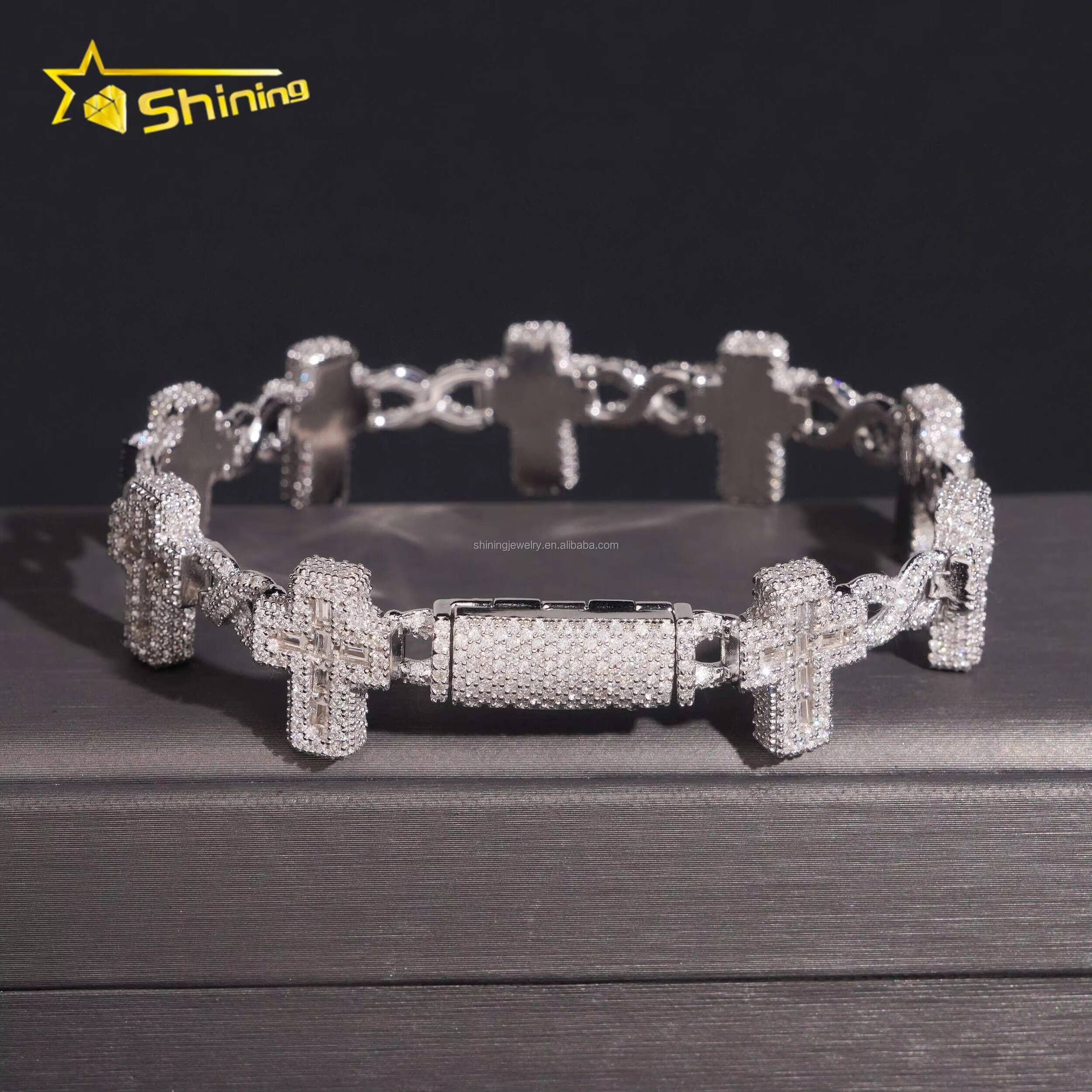 Pass Diamond Tester Fire Jewelry Rapper Hip Hop FL Moissanite Iced Out GRA Certificate S925 Silver Cross Infinity Bracelet