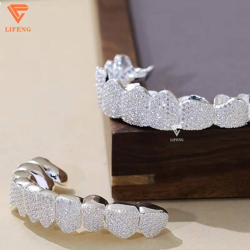 Honey Comb Setting Single Caps Canine Teeth 925 Sterling Silver Fang Grillz for Teeth Custom Iced Out Moissanite Diamond Grillz