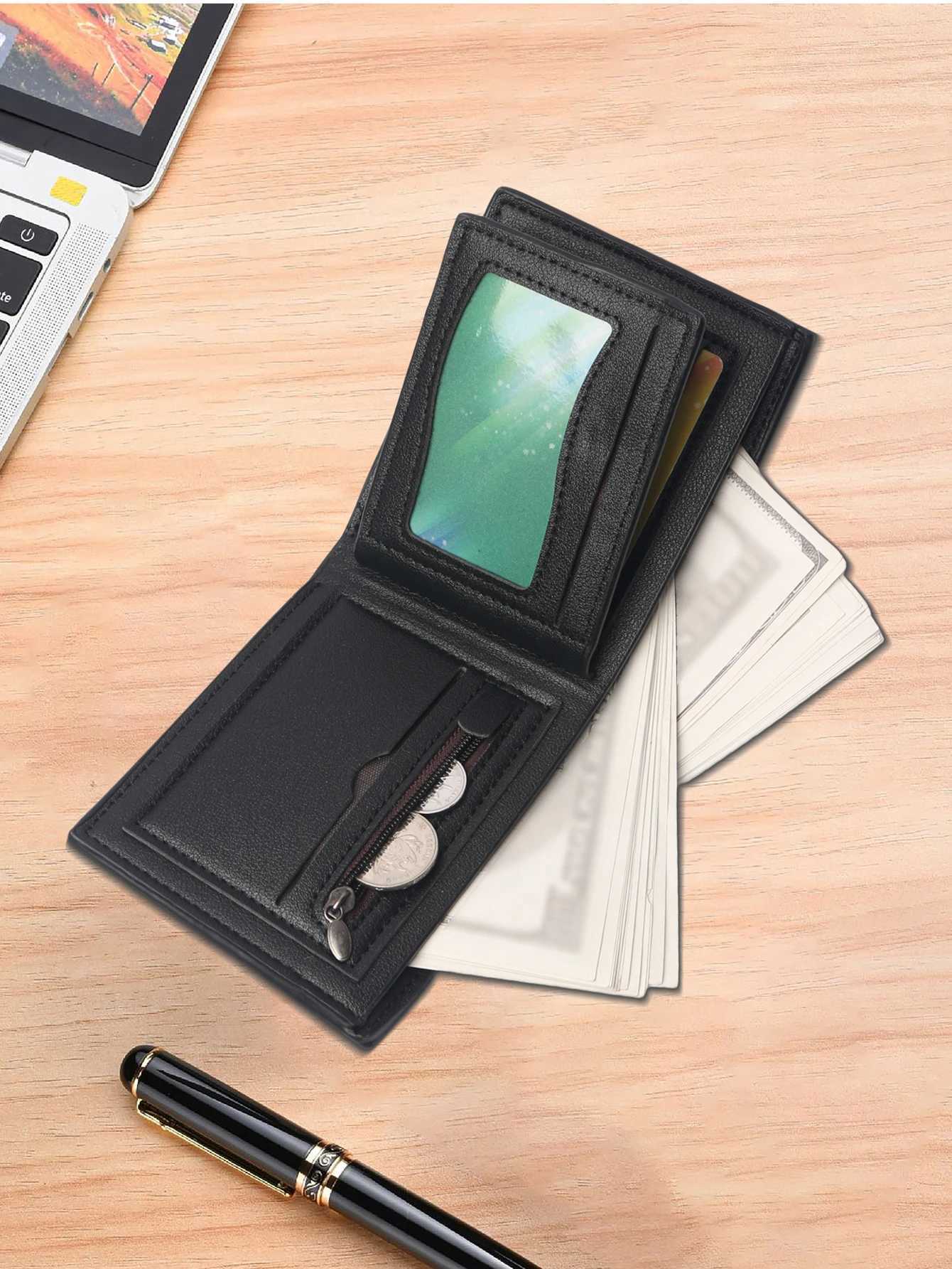 Mens Short Wallet PU Leather Slim Minimalist Front Pocket Wallet with Built-in Zippered Coin Pocket Multiple Card SlotsT251119