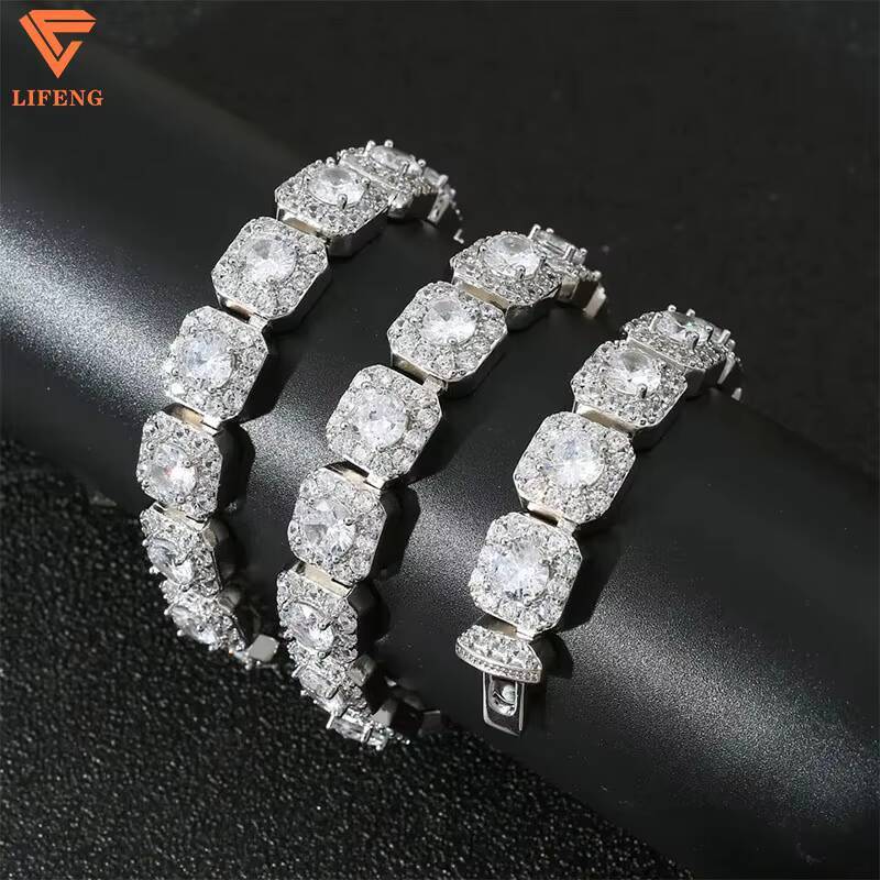 Custom 8mm Baguette Square Cut 925 Sterling Silver Tennis Link Chain Necklace Gold Plated Iced Moissanite Jewelry Parties Gifts