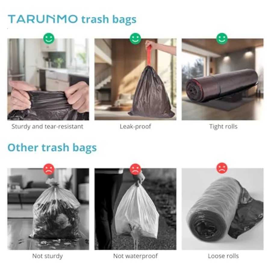 8 Gallon Black Kitchen Trash Bags with Red Drawstring Heavy Duty Unscented Garbage Bags for Kitchen Office Bathroom Trash Cans C251119