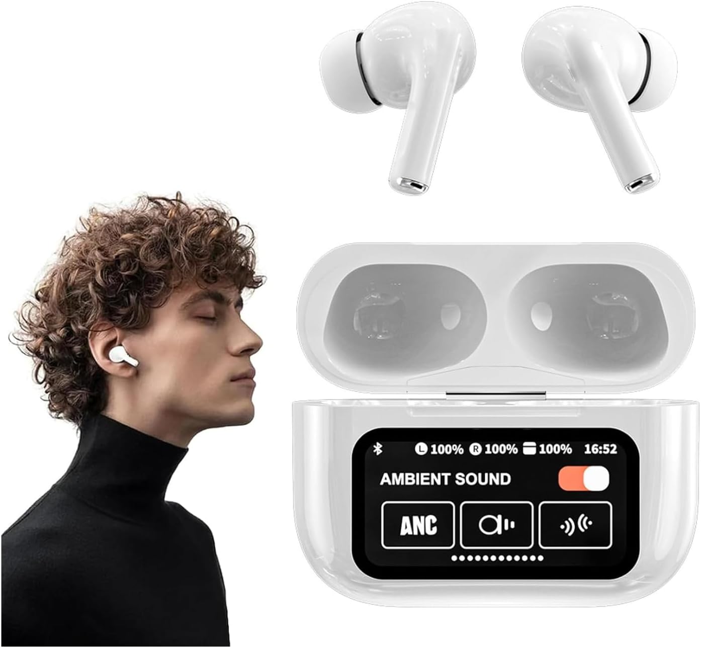 A9 pro Noise Cancelling Bluetooth Earbuds, Wireless buds with 13 Functions, LED Display, Microphone, & USB Charging Compatible with iPhone & Android, 