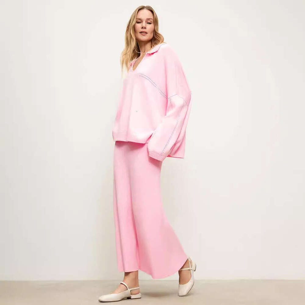 hoodie Mmwomen's Wear Knitted Suit Winter New Fashionable And Simple Style V-Neck Knitted Sweater Skirt Set jacket
