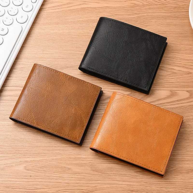 Mens horizontal wallet short wallet mens student wallet vintage walletT251119