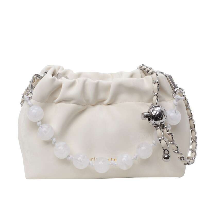 2025 Spring outing new fresh girl series solid color velvet beaded chain strap single shoulder small bucket bag for women