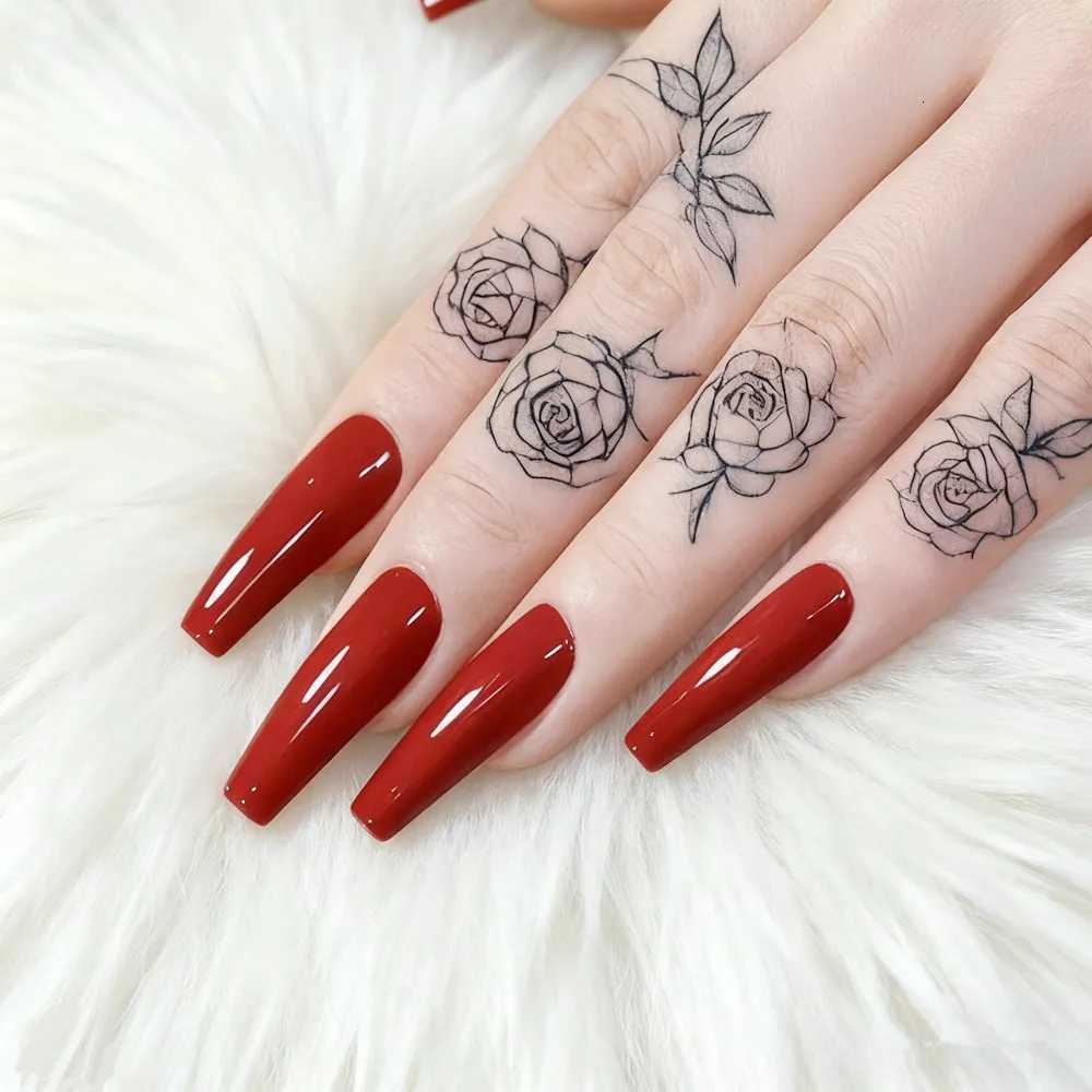 48Pcs Acrylic Fake Nails Press Ons With Glue Burgundy Super Long Ballerina Coffin False Nail DIY Woman Manicure Wholesale ItemsT251118T251119