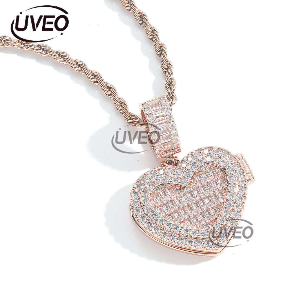 Luxury designer photo frame flip, couple photo pendant, Ice out vvs Moissanite necklace Free shipping