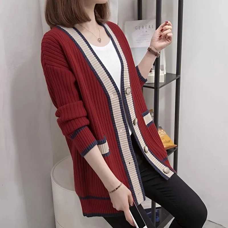 V-Neck Sweater 2025 Spring Autumn Womens Clothing Knit Cardigan Woman Slim Coat Chic Fall Clothes Sweter Damski Femme Jersey H251119