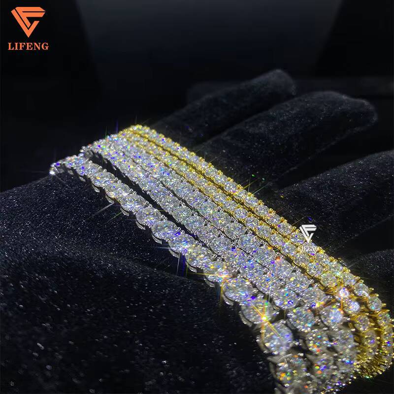 Custom VVS Moissanite Diamond Cuban Link Chain Bracelet 925 Sterling Silver Tennis Chain Bracelet Iced Out Hip Hop Men Bracelet