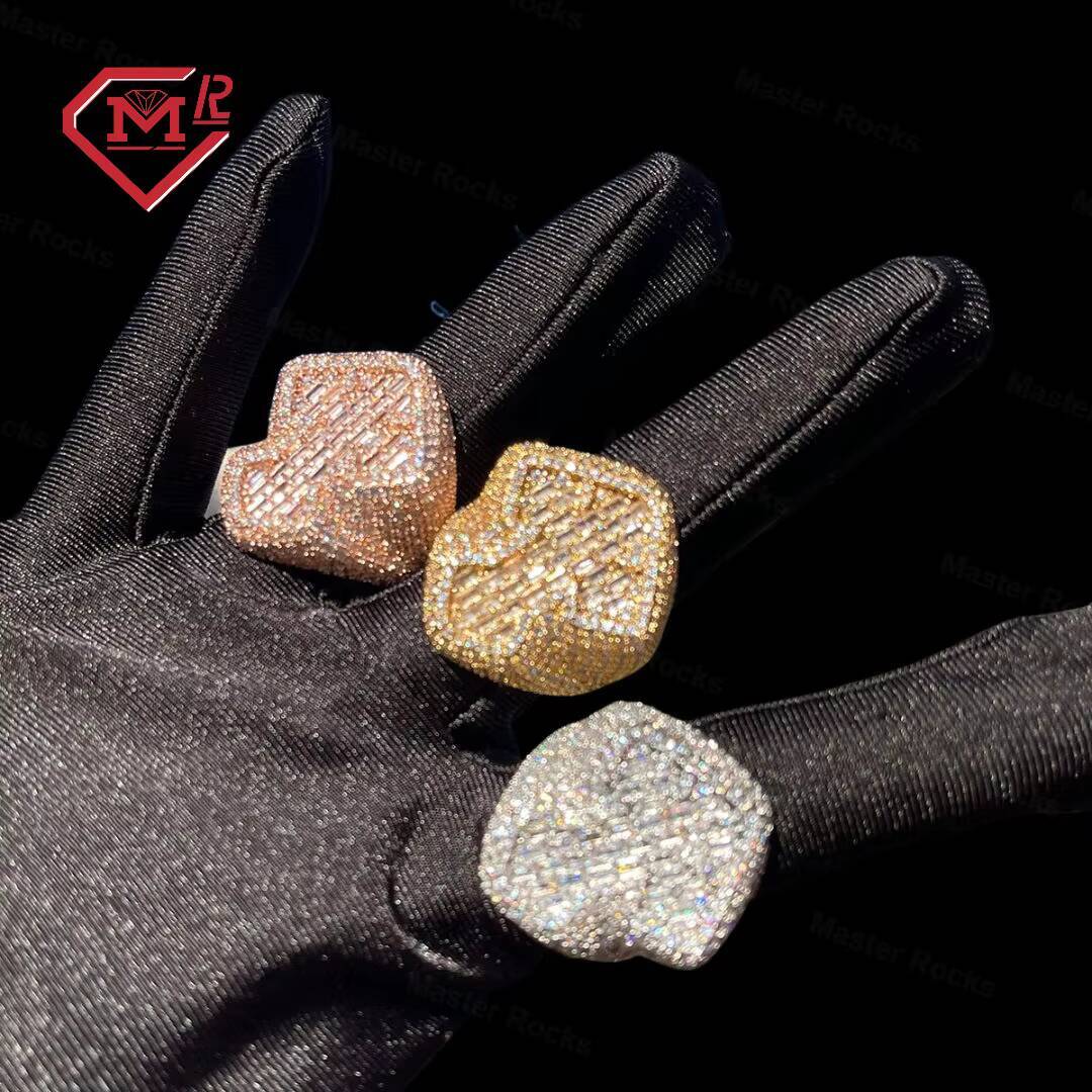 Master Rocks 925 Sterling Silver Hip Hop Jewelry Ring Cross Design Iced Out Baguette Moissanite Ring Men Vvs