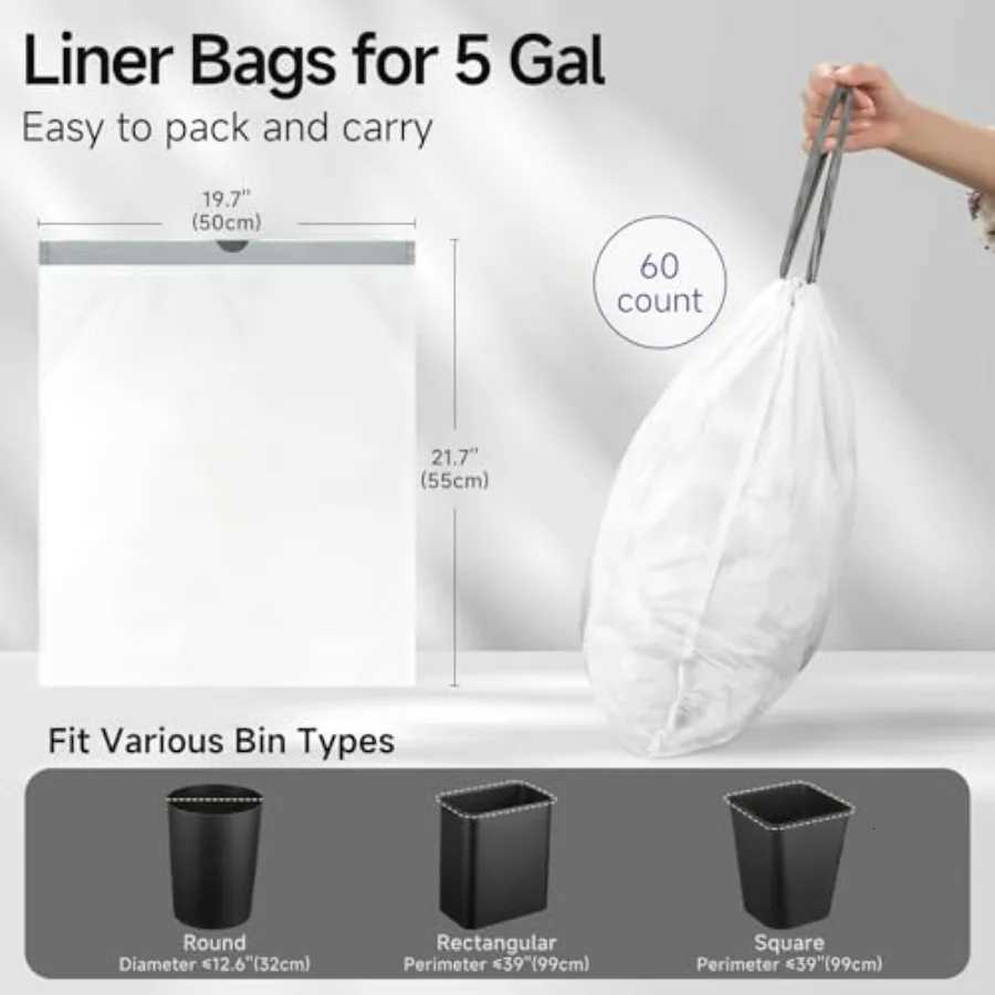 5 Gallon Trash Bags with Drawstring and PreCut Design for Efficient Waste Management in Home Office and Bathroom Settings Durab C251119