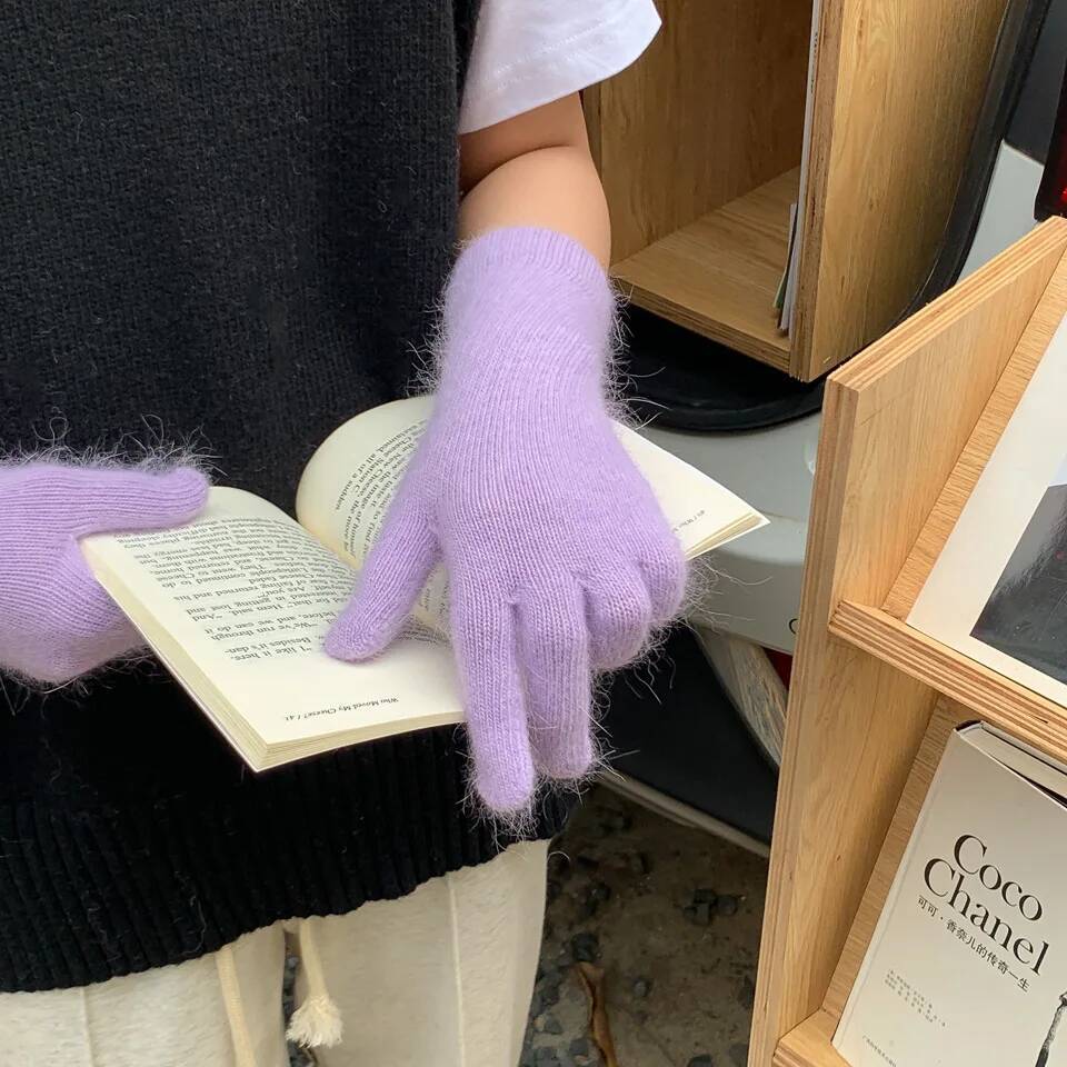 2024 Female Elastic Full Fingers long Rabbit Wool Women Winter Solid Color Mittens Thicken Warm Gloves ddmynov - view 6