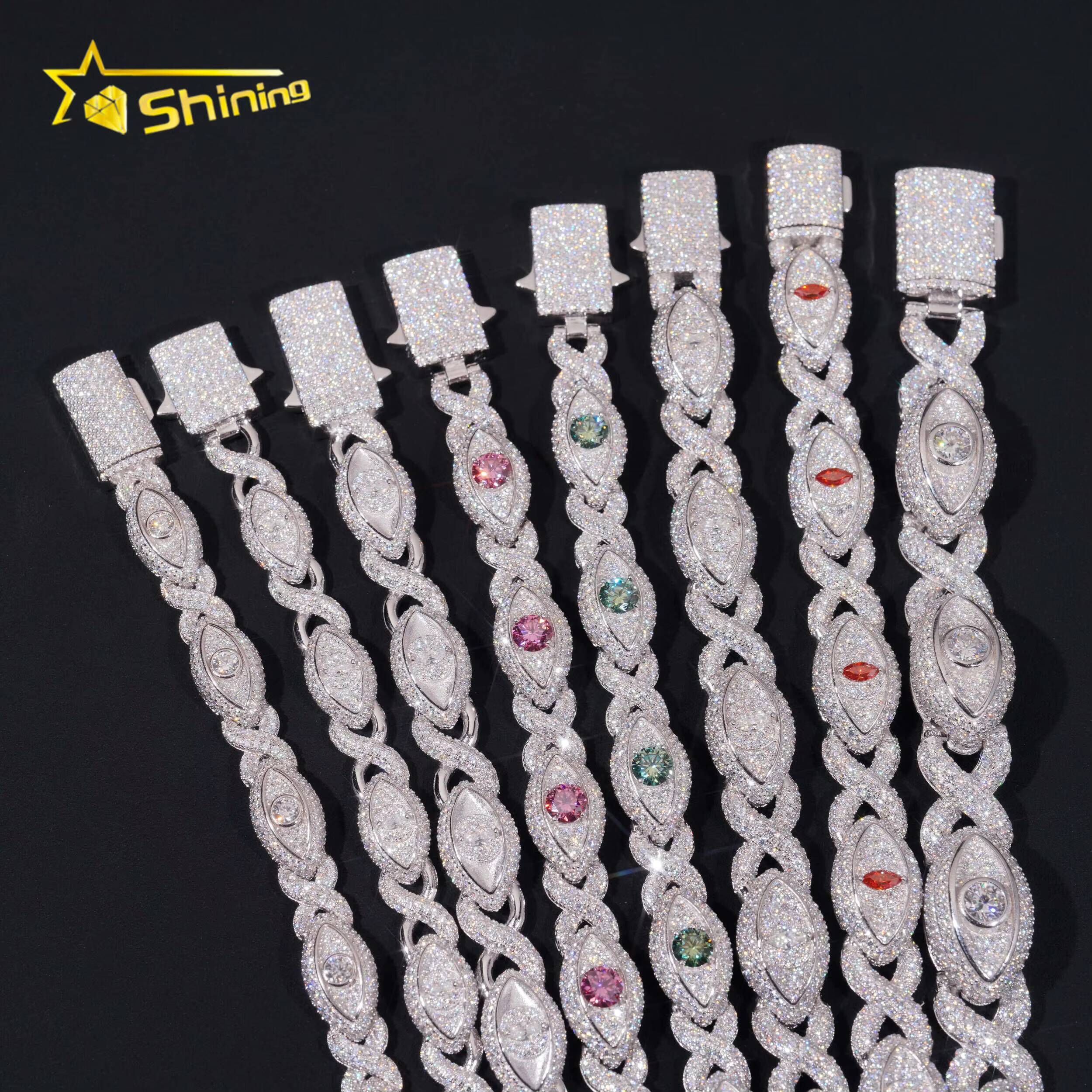 Hip Hop Jewelry Hot Style Eyes Design Cuban Chain Sterling Silver 925 Mutil-color Moissanite Luxury Cuban Link Chain