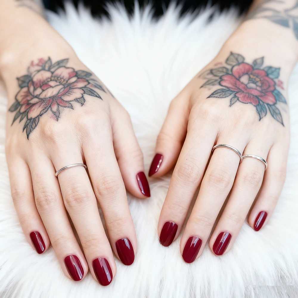 48Pcs Shiny Dark Brown Acrylic False Nails For Woman Oval Short Fake Nails Press Ons DIY Finger Tips Wholesale Manicure ToolT251118T251119
