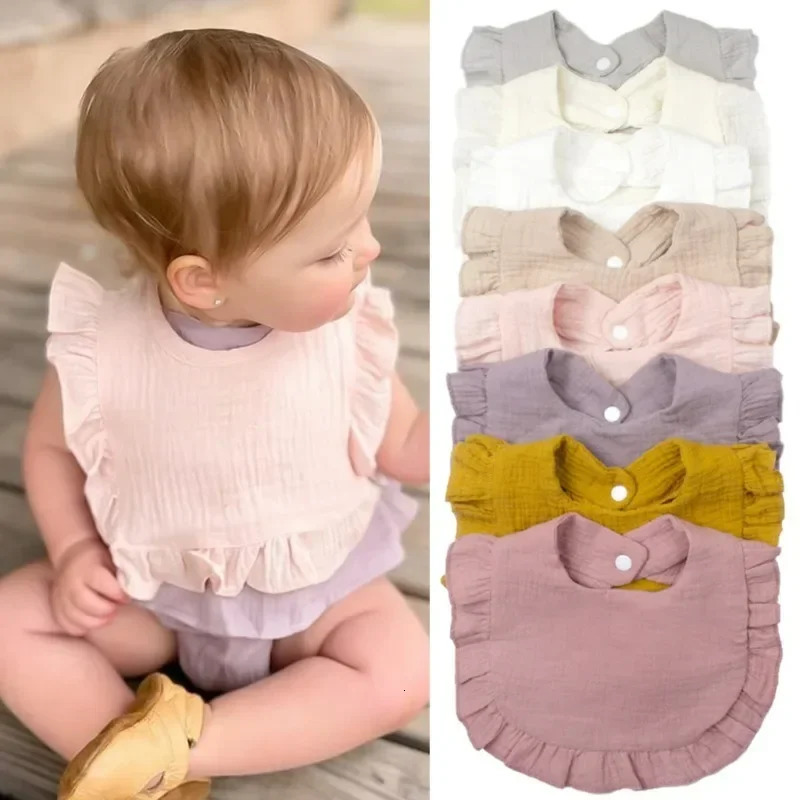 Korean style baby feeding Drool bib ruffled floral Saliva towel soft cotton Burp fabric suitable for bibs borns and young children 250414z