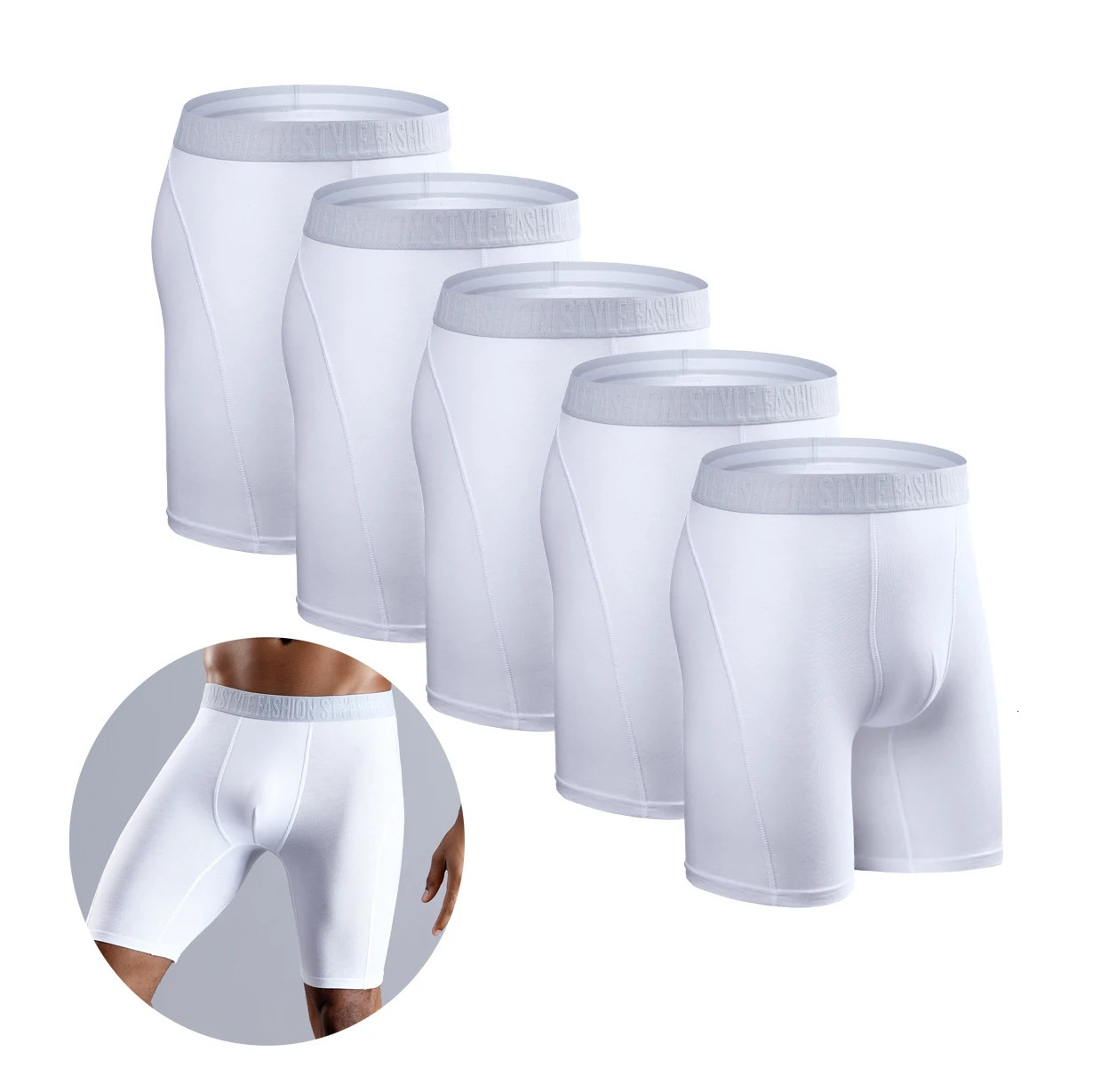 BONITO 5piece set mens boxing long leg underwear natural cotton sexy shorts top 250417