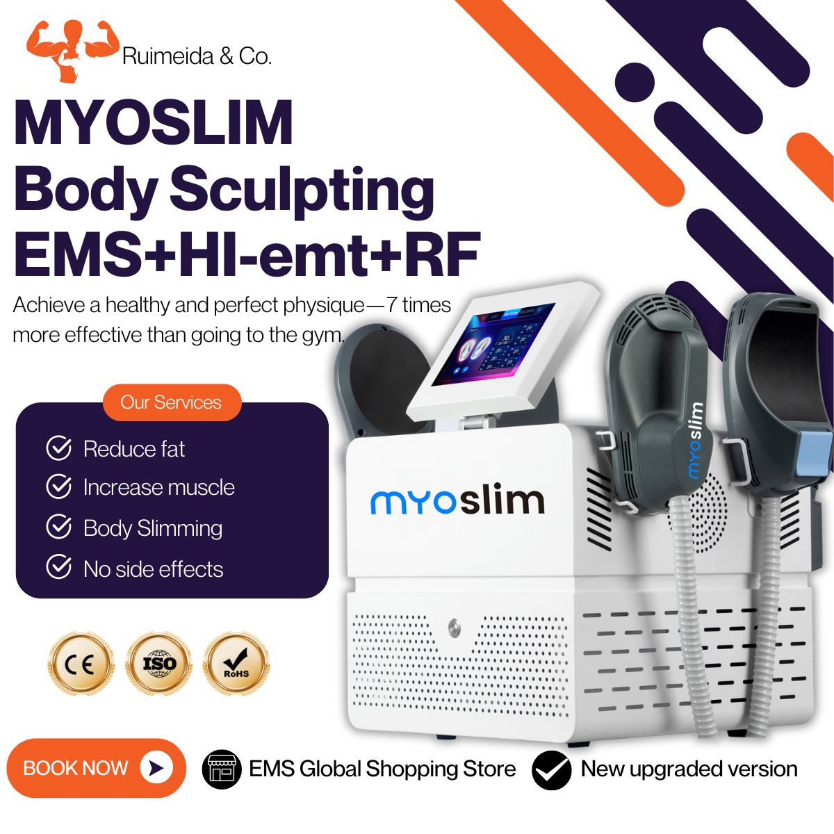 EMS Body Muscle Stimulator Machine Non-Invasive Body Sculpting Fat Burning RF MYOSLIM HI-emt Muscle Building Tone Buttocks Improve Shape