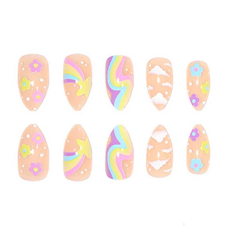 24 short oval press on nails gradient fake nails paired with 1 piece of jelly and 1 nail fileT251118T251119