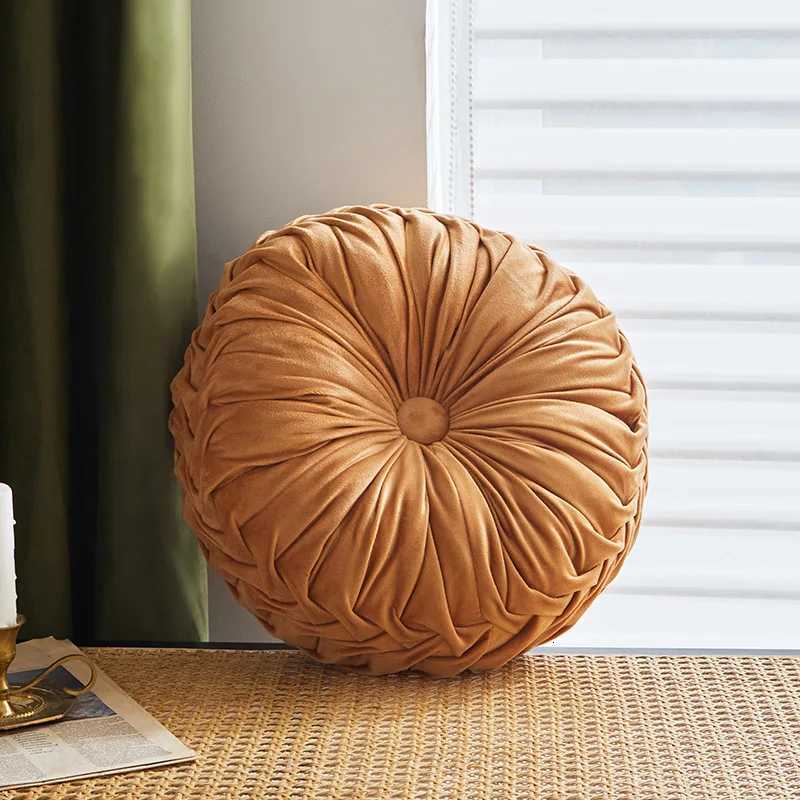 Round Throw Velvet Pleated Round Cushion for Couch Chair Bed Car Colorful Floor Cushion Home DecorationM251119