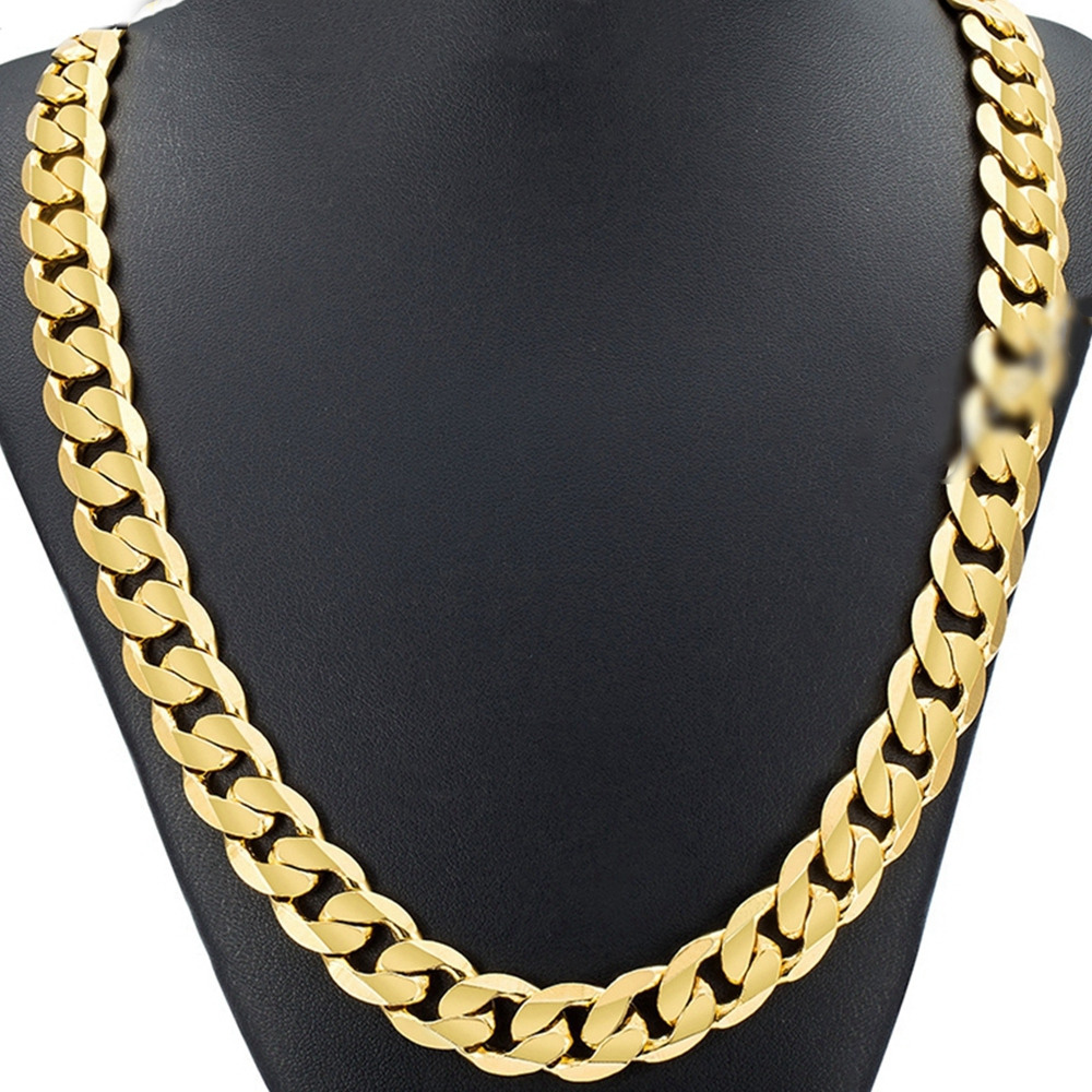 Cuban Necklace Solid Flat 18k Yellow Gold Filled Cool Mens Chain Necklace 8mm,10mm,12mm