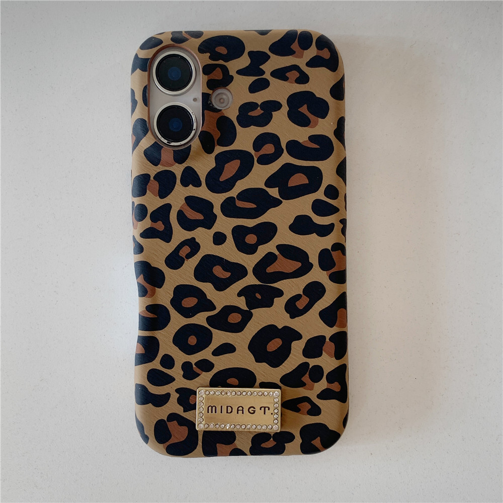 Leopard Print Label Phone Case Compatible with iPhone 17/16/15 Pro Max Simple Niche Protective Case iPhone 14 Pro