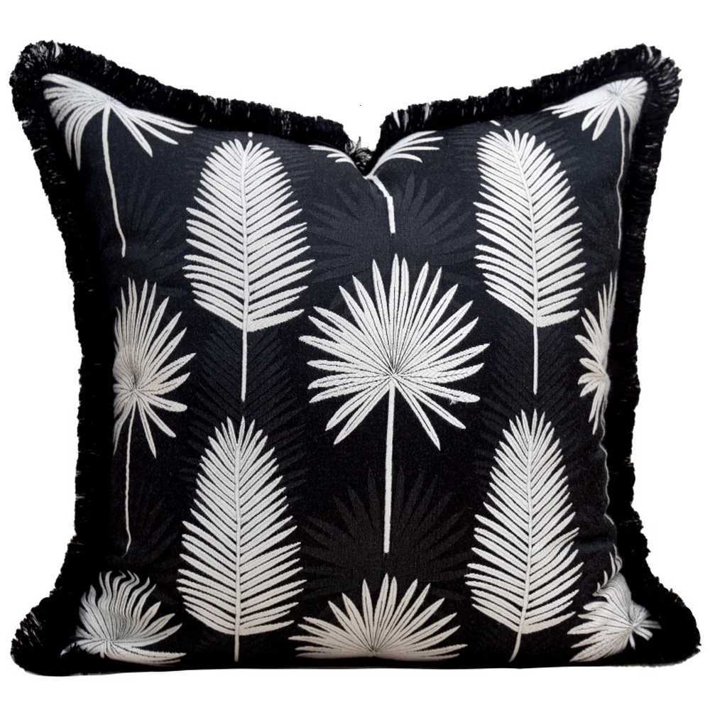 18 Embroidered Flower Plants Throw Cover Black and White case with Delicate Stitches for Indoor/OutdoorM251119