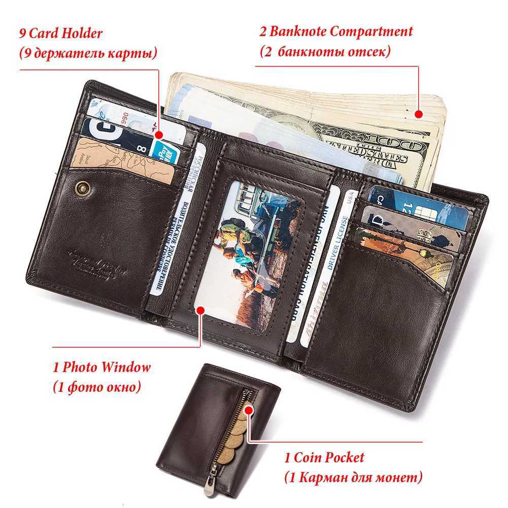 HUMERPAUL Genuine Leather Trifold Short Wallet for Mens High Quality Zipper Coin Pocket Slim RFID Card Holder Money BagsT251119