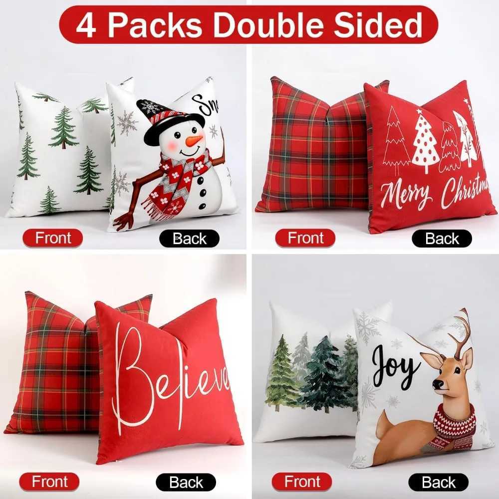 Double-sided checkered cases 16x16 inches 4-piece set Christmas decorative casesM251119