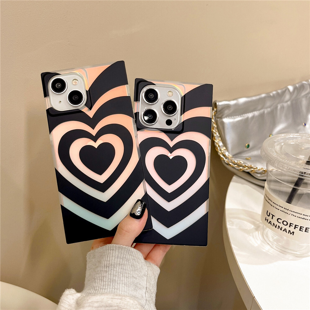 Laser Gradient Heart Phone Case Compatible with iPhone 17/16/15 Pro Niche Shockproof Protective Case iPhone 14/13