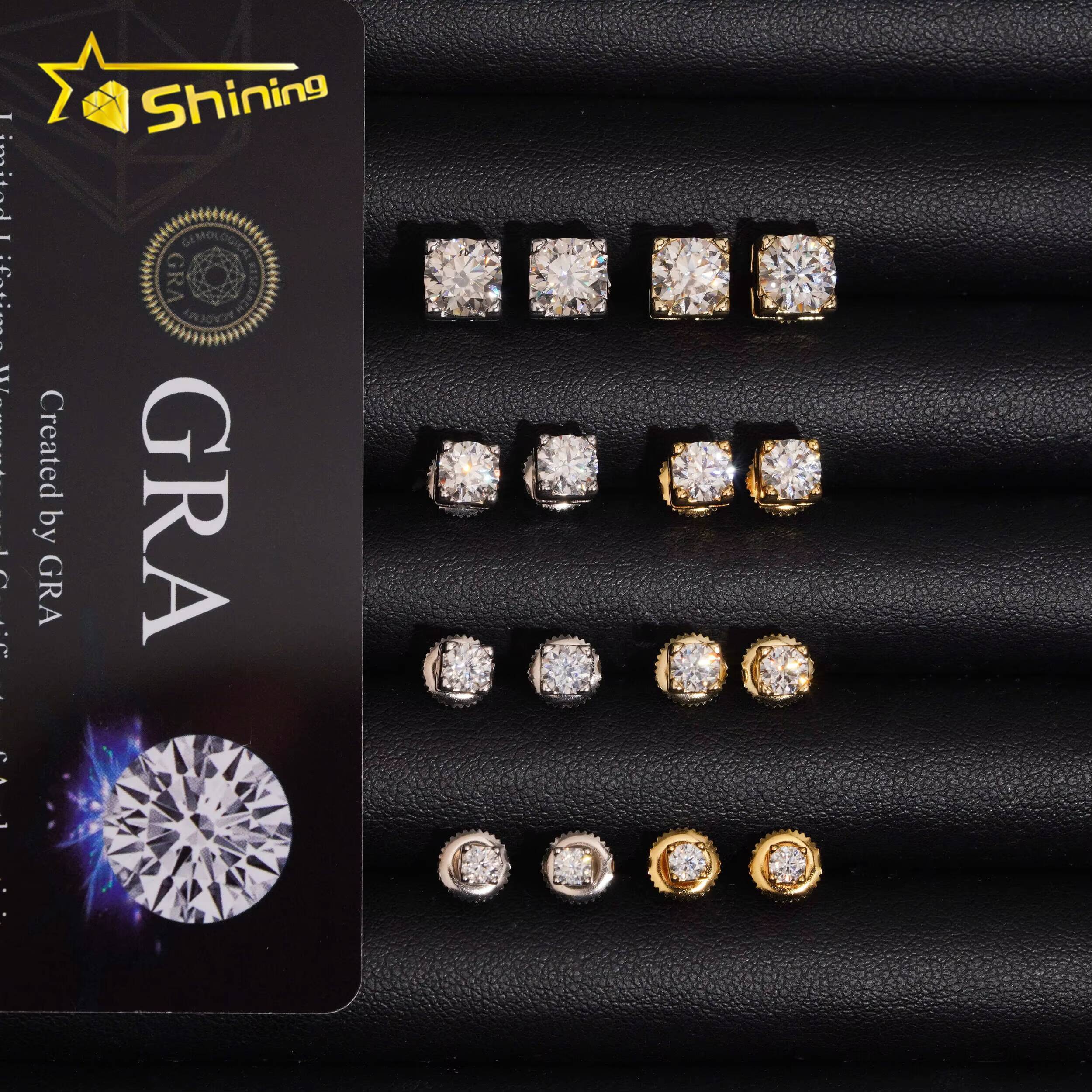 Pass Diamond Tester Screw Back Hip Hop Classic Gold Plated 925 Silver VVS Moissanite Stud Earrings