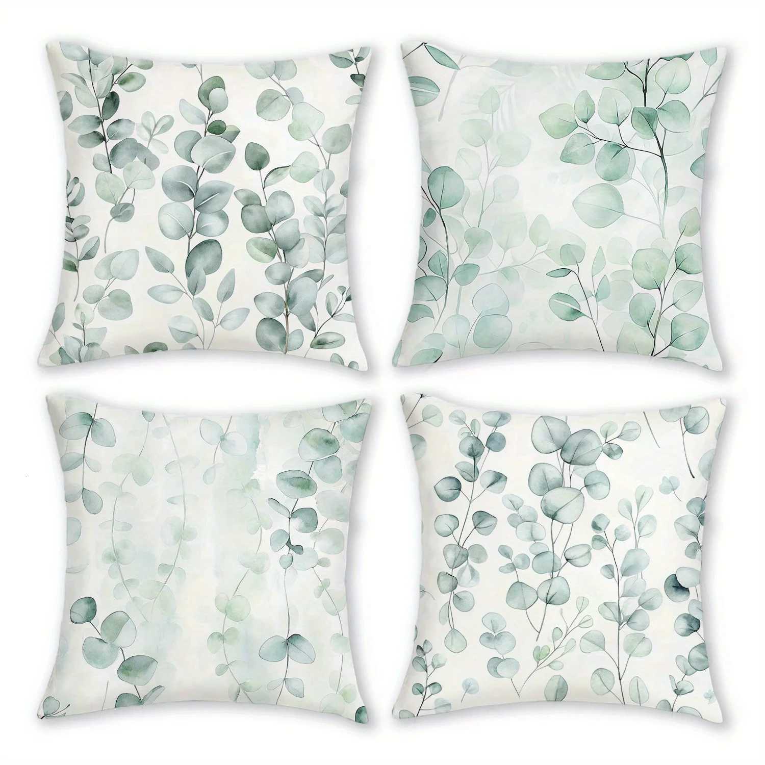 JIT4pcs Short Plush Watercolor Eucalyptus Printed Throw Covers 18in18in Boho Cozy Leaves Pattern Decor CushionM251119