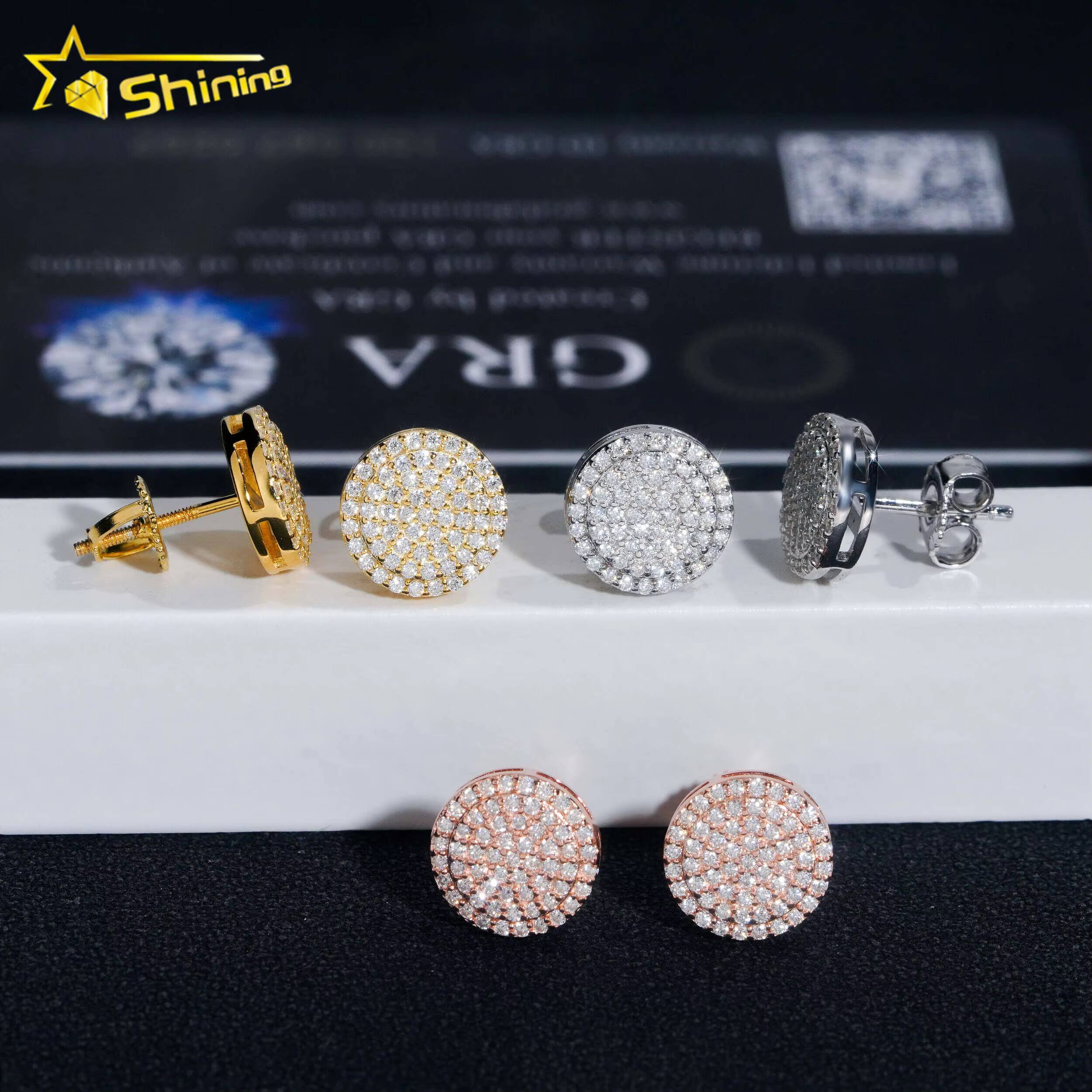 Ready to Ship Pass Diamond Tester Hip Hop Jewelry 925 Sterling Silver Gold Plated VVS Moissanite Stud Earrings Rapper Jewelry