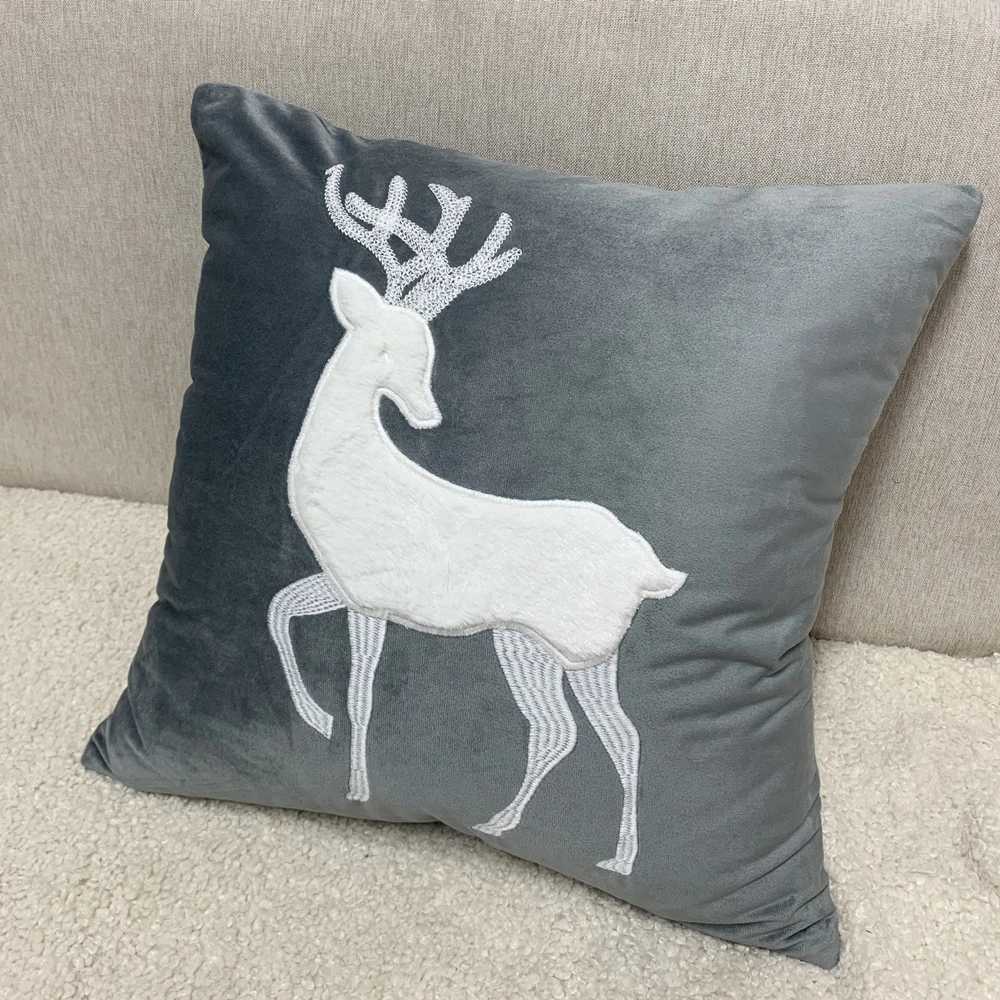Festival Case Pink Gray Velvet Deer Christmas Gift Applique Embroidery Square Cushion Cover 45x45cm 1 Piece PackM251119