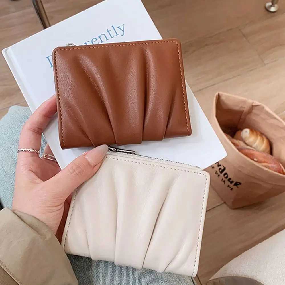 Trendy PU Leather Women Wallets Solid Color Wrinkled Female Purses Portable Card HoldersT251119