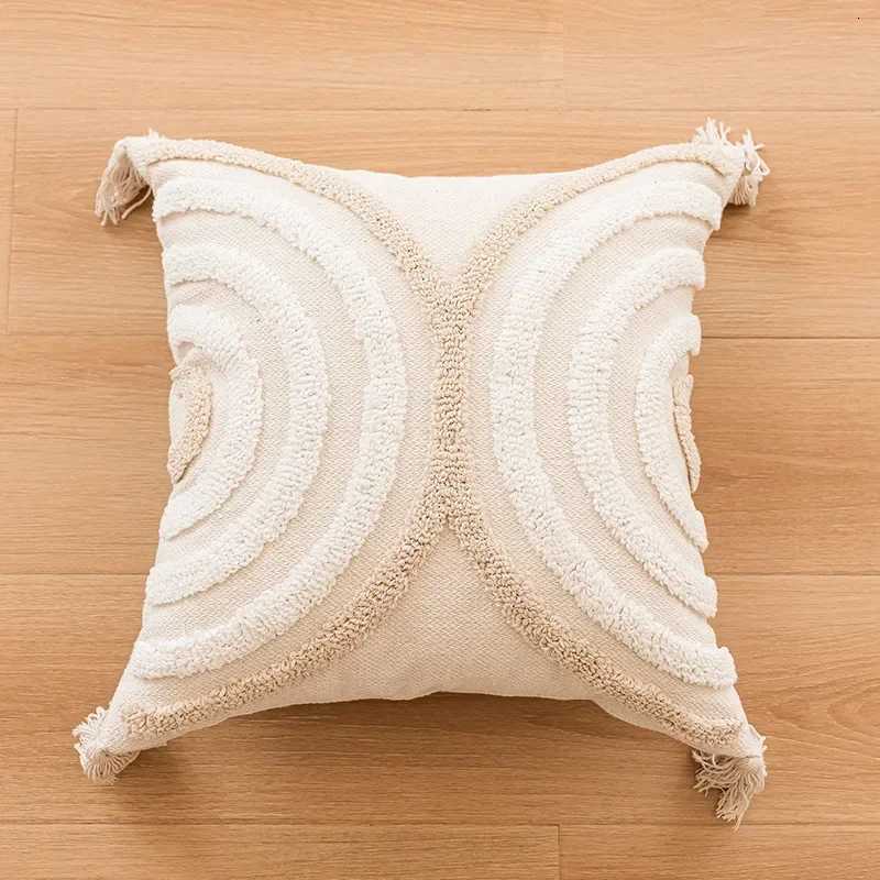 Beige Coffee Loop Tufted Cushion Cover Geometric Semicircle Embroidered Crocheted Throw Cover Decorative s for SofaM251119