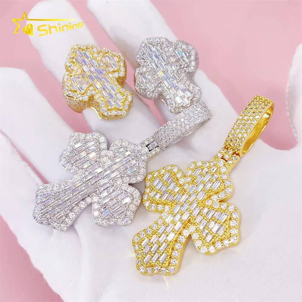 New Design Silver 925 VVS Moissanite Hip Hop Iced Out Fine Jewelry Necklace Men Pendant Cross Pendants With Cross Ring