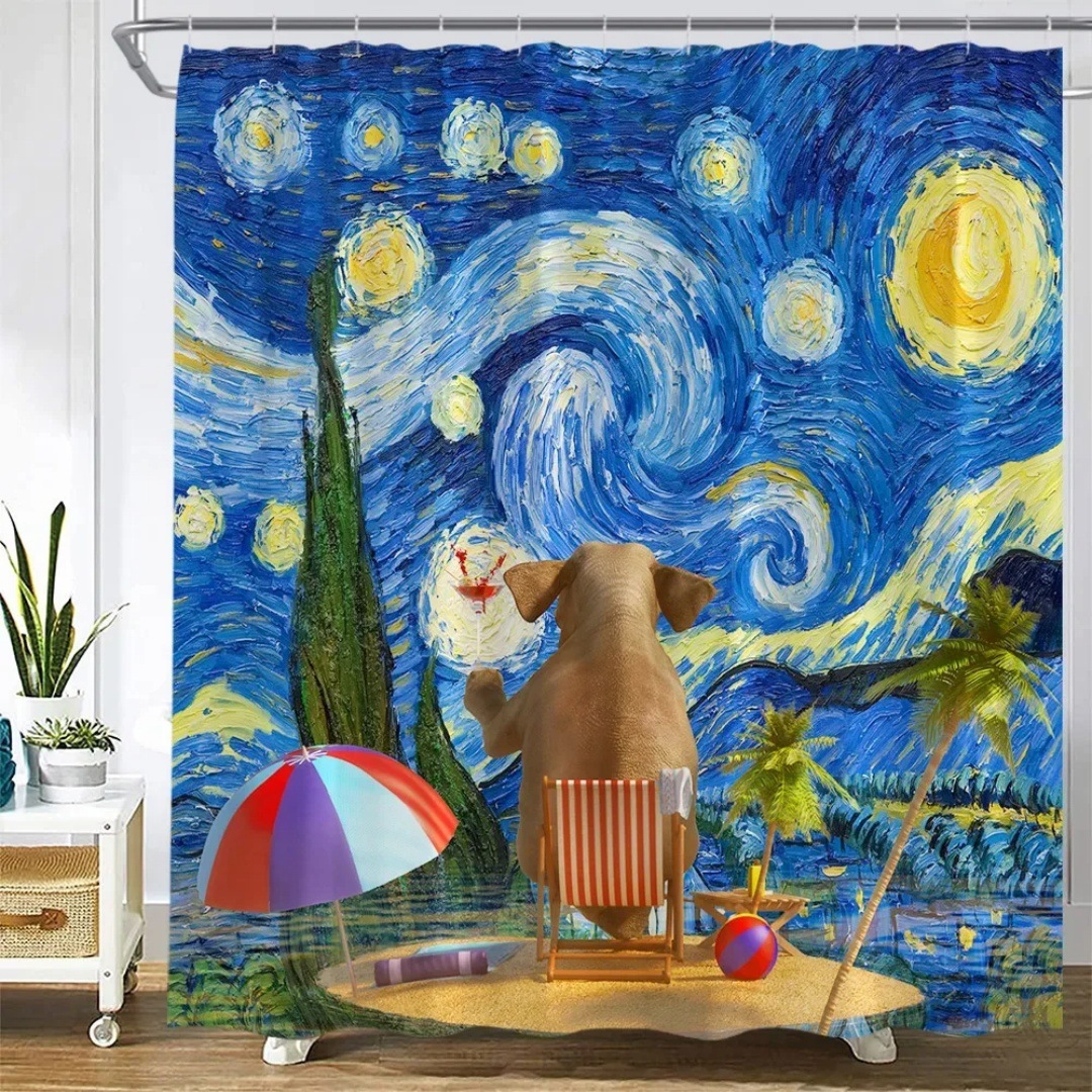 YL-37756 Shower curtain with funny cat design, bathroom decoration, waterproof, digitally printed, toilet moisture-proof partition curtain