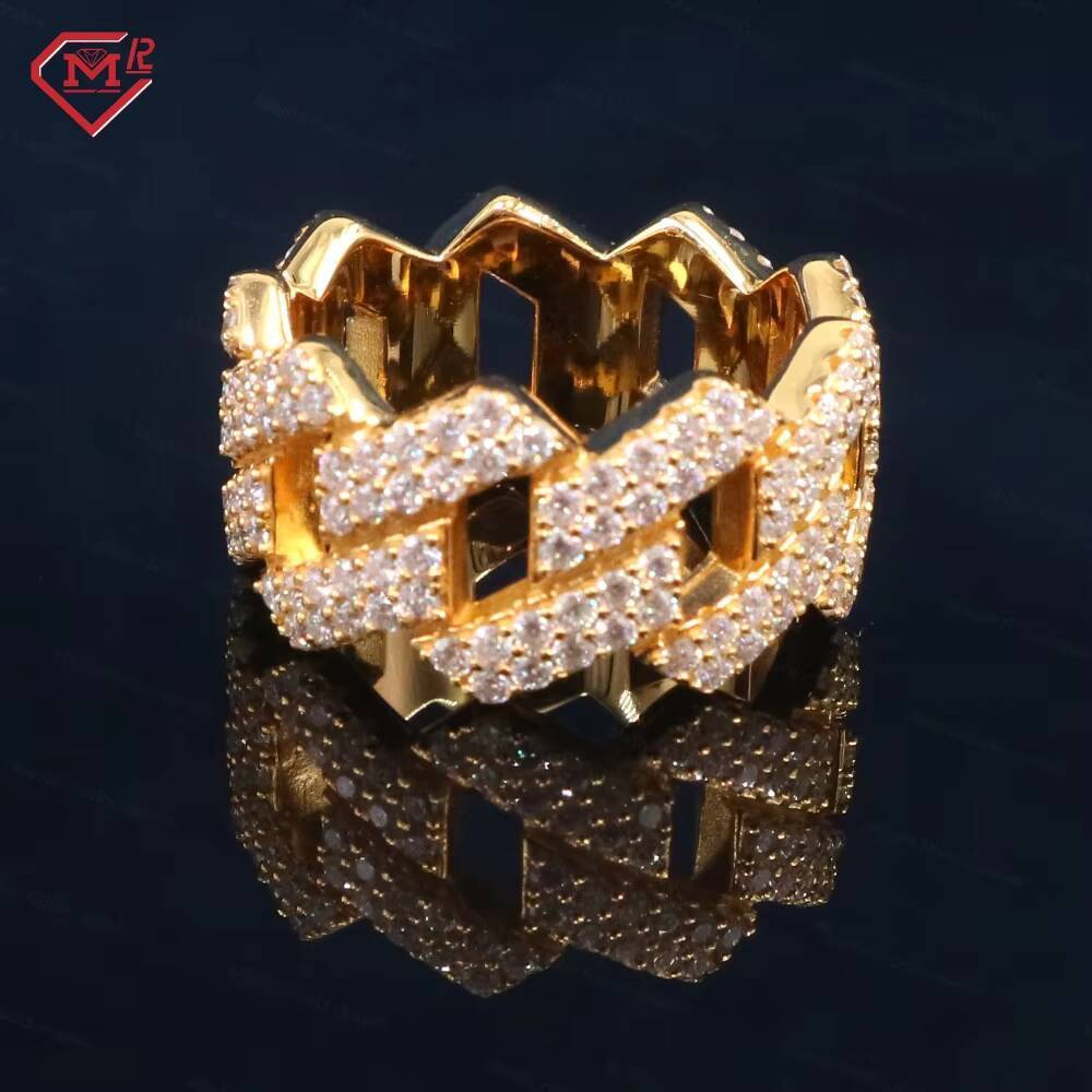 Rappers 2 Rows Cuban Ring Moissanite 925 Sterling Silver VVS Iced Out Mens Hip Hop Moissanite Ring