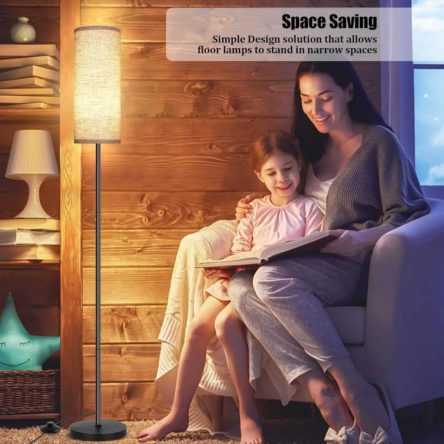 Modern Luxury Floor Lamp With Foot Switch Stepless Dimmer Tall Standing Lamp Fabric lampshade for Bedroom Living Room Office M251119