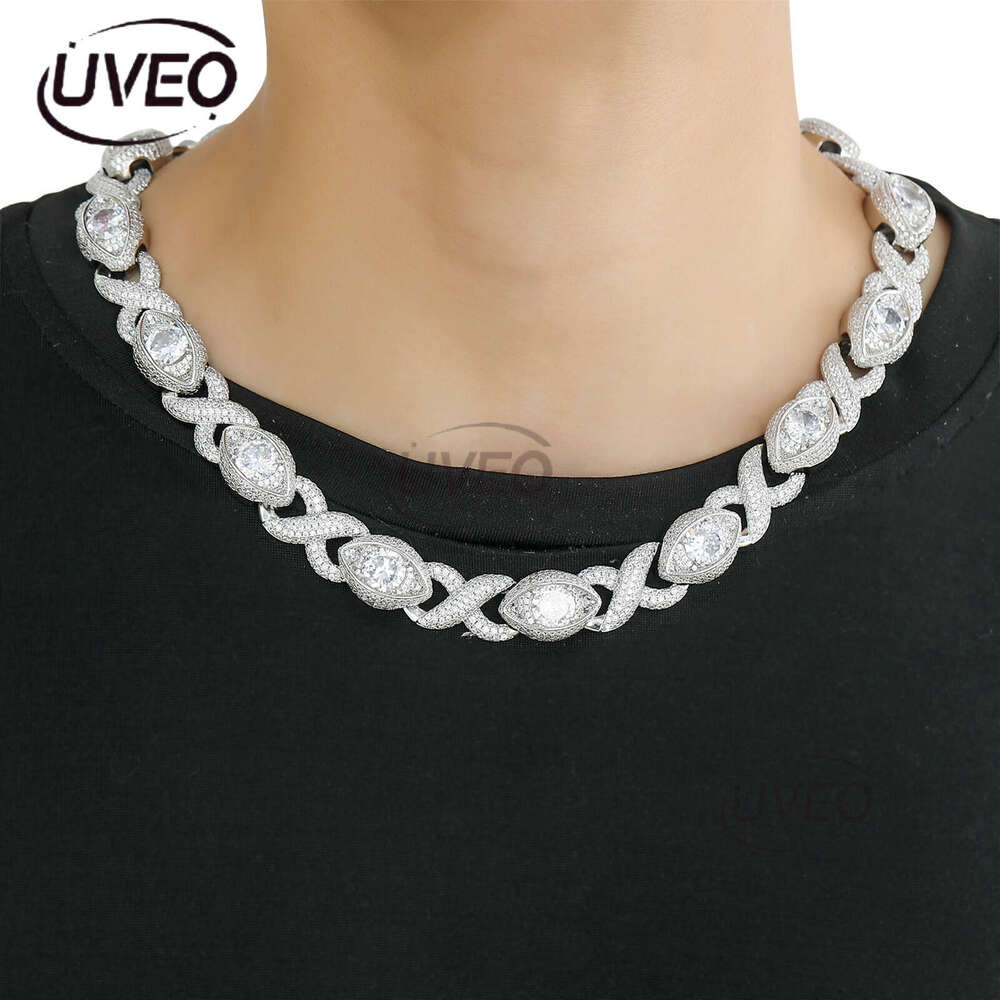Luxury designer 15MM Infinite Eye 8-Figure Cuban Chain Ice Out VVS Moissanstone Hip Hop Men's Necklace with free shipping