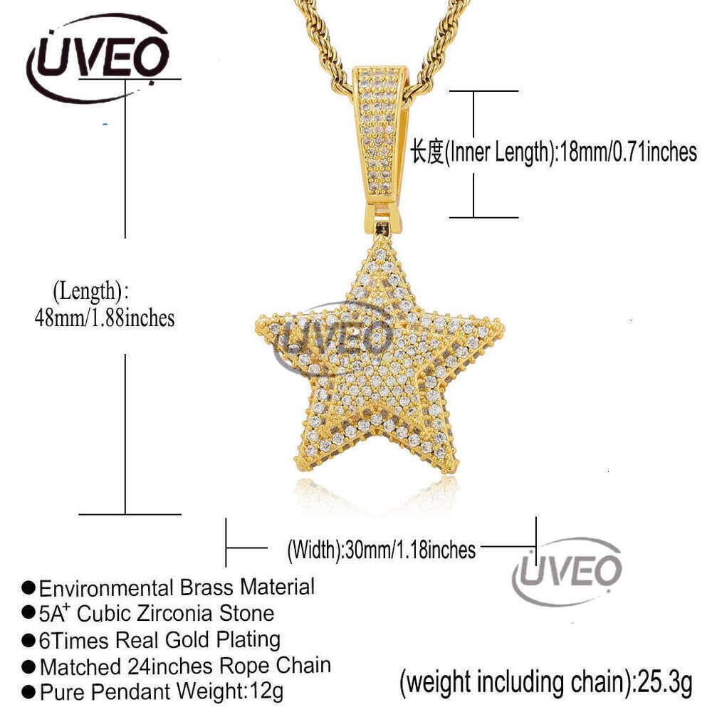Luxury designer Hip Hop Necklace, Double Pentacle Pendant, Solid Ice out VVS Moissanite Pendant Hip Hop Necklace for men and women with free shipping